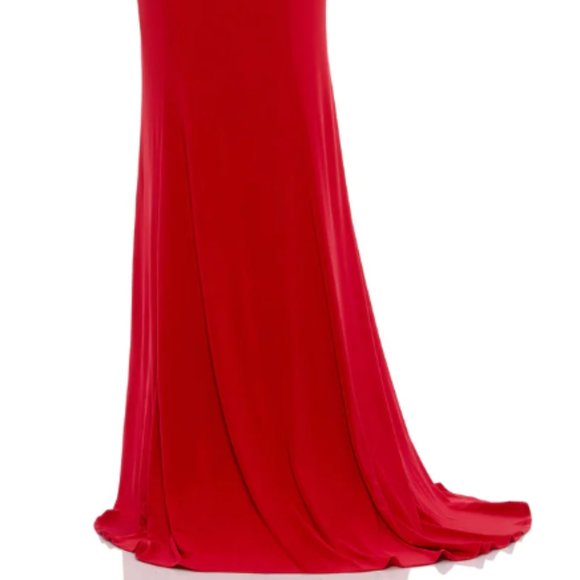 MAC DUGGAL BEADED RED HALTER JERSEY GOWN SZ 0 - Picture 7 of 7